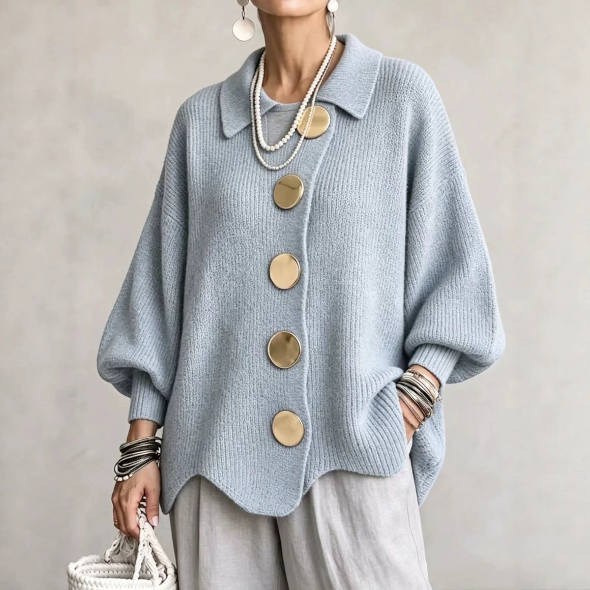 Cardigan donna oversize in poliestere con bottoni grandi