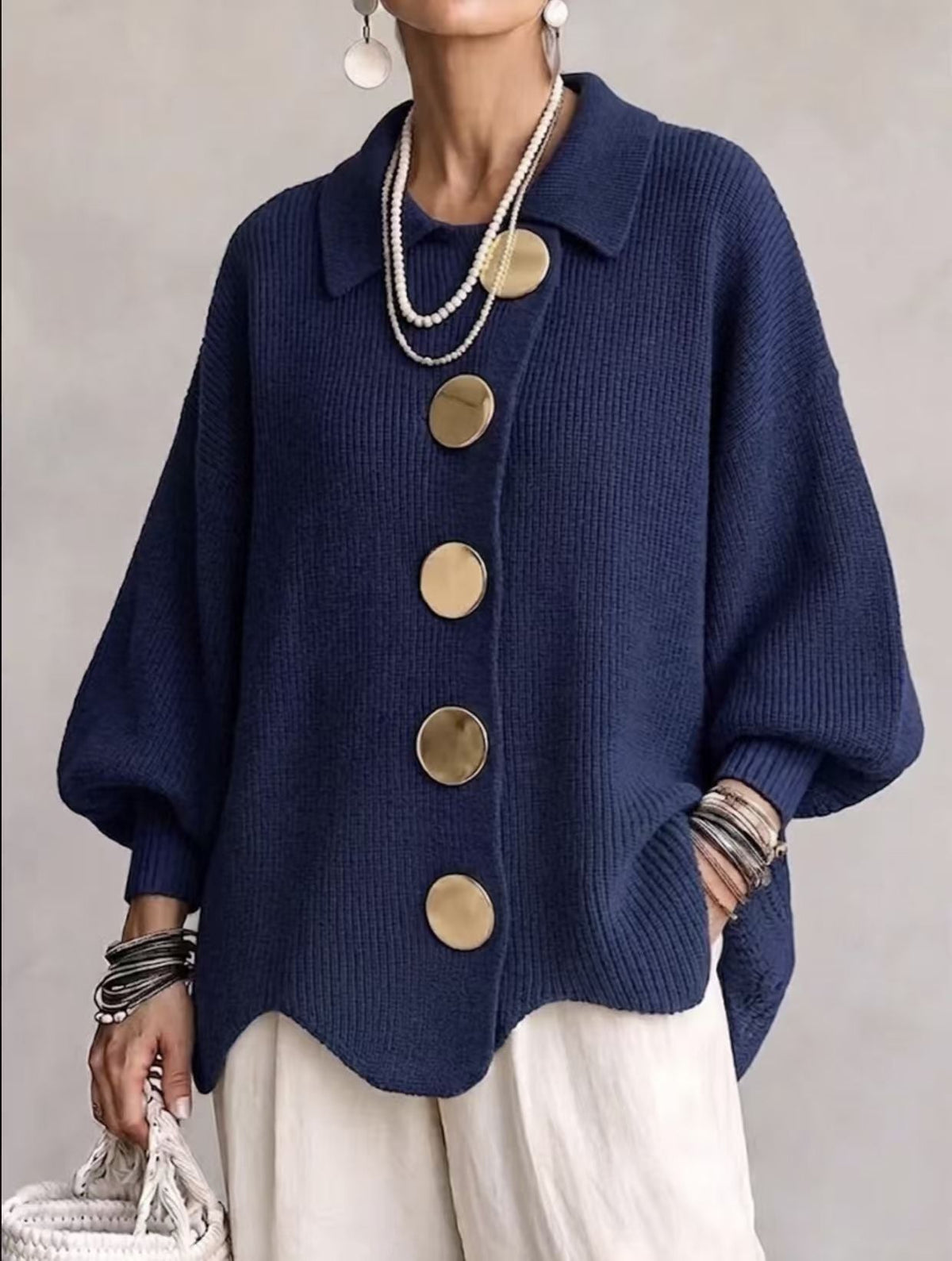 Cardigan donna oversize in poliestere con bottoni grandi