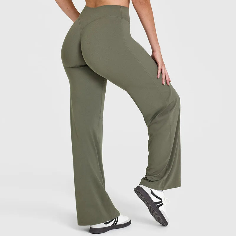 Pantaloni yoga donna a vita alta con gamba ampia