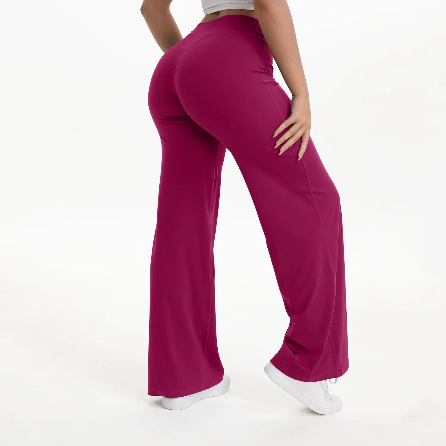 Pantaloni yoga donna a vita alta con gamba ampia