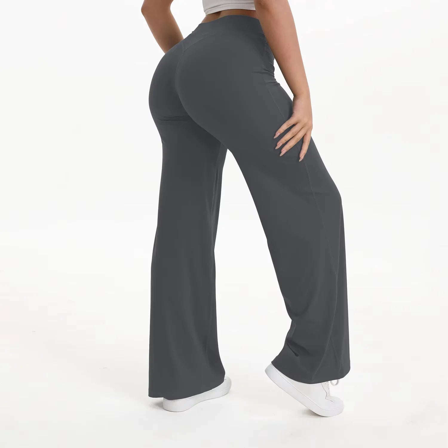 Pantaloni yoga donna a vita alta con gamba ampia