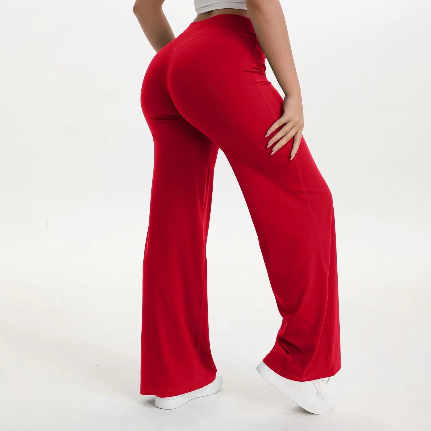 Pantaloni yoga donna a vita alta con gamba ampia