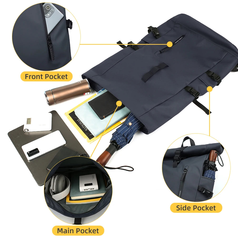 Zaino business uomo roll-top con porta USB e laptop 15.6"