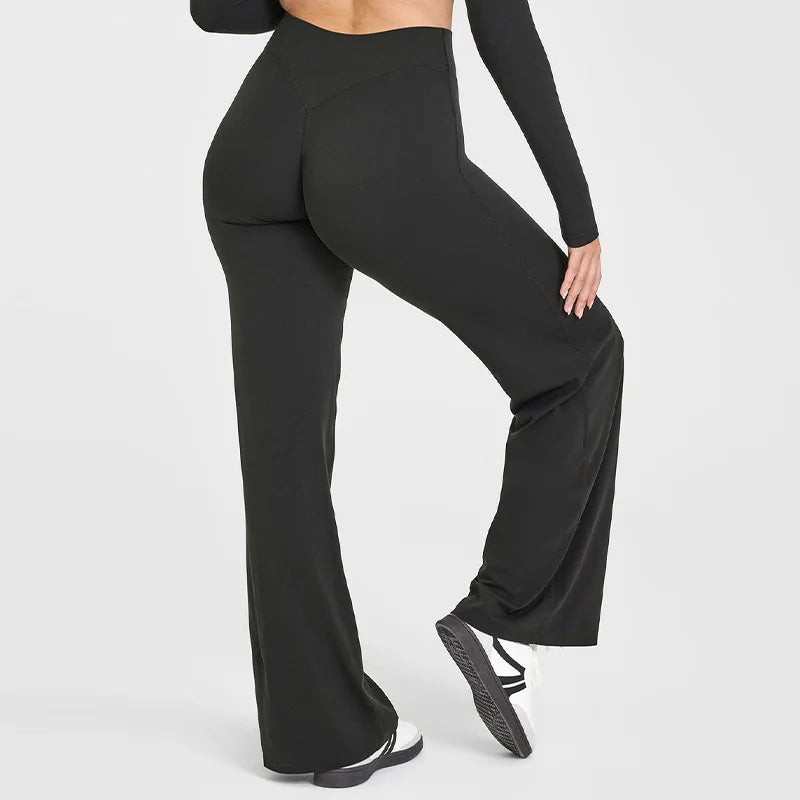 Pantaloni yoga donna a vita alta con gamba ampia