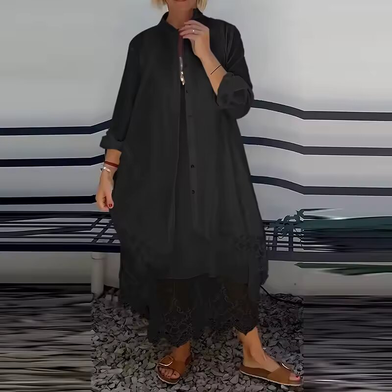 Completo donna con abito in pizzo e cardigan leggero
