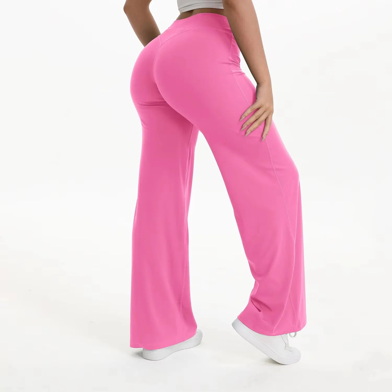 Pantaloni yoga donna a vita alta con gamba ampia