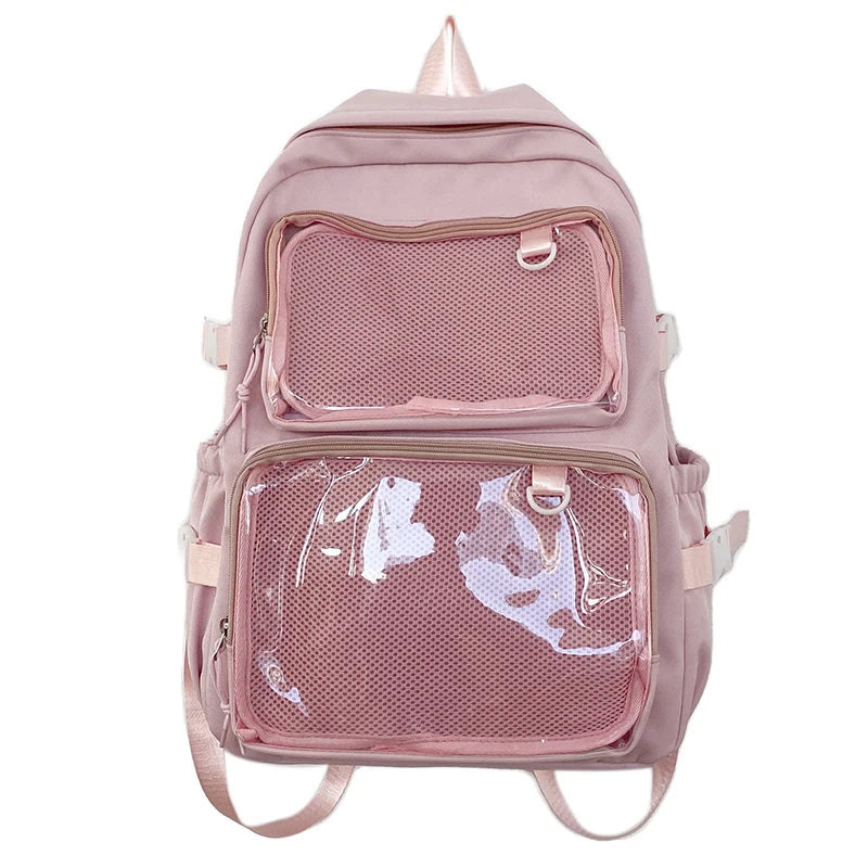 Zaino scuola ragazza Ita Bag rosa con tasche trasparenti, cartella, borsa scuola, zaino capiente grande capacità