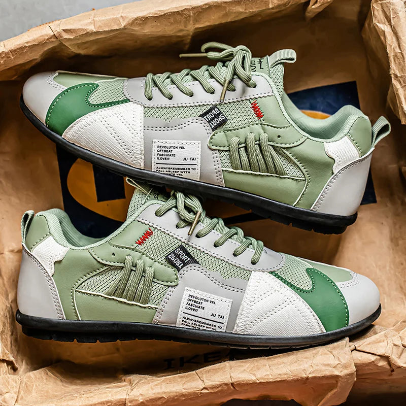Sneakers uomo rétro in pelle con dettagli a contrasto