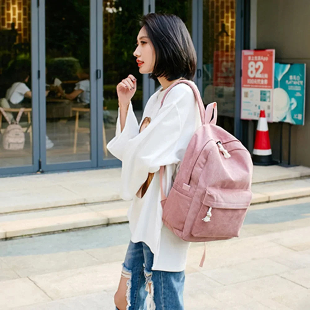 Zaino scuola unisex in velluto a coste, cartella, borsa scuola, zaino casual per scuola e tempo libero