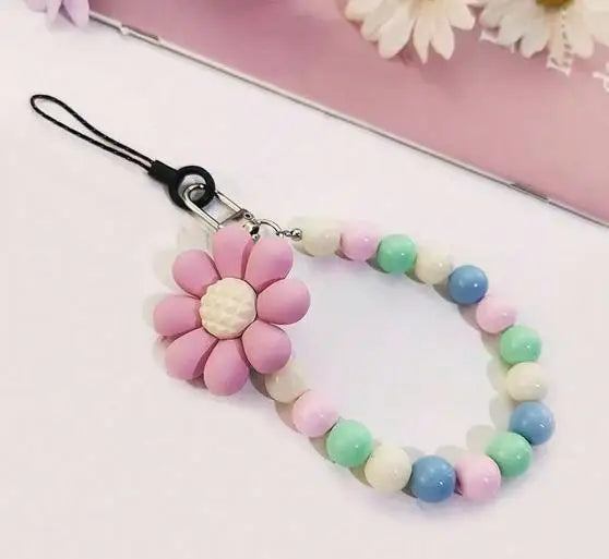 Laccetto telefono donna con perline macaron e fiore