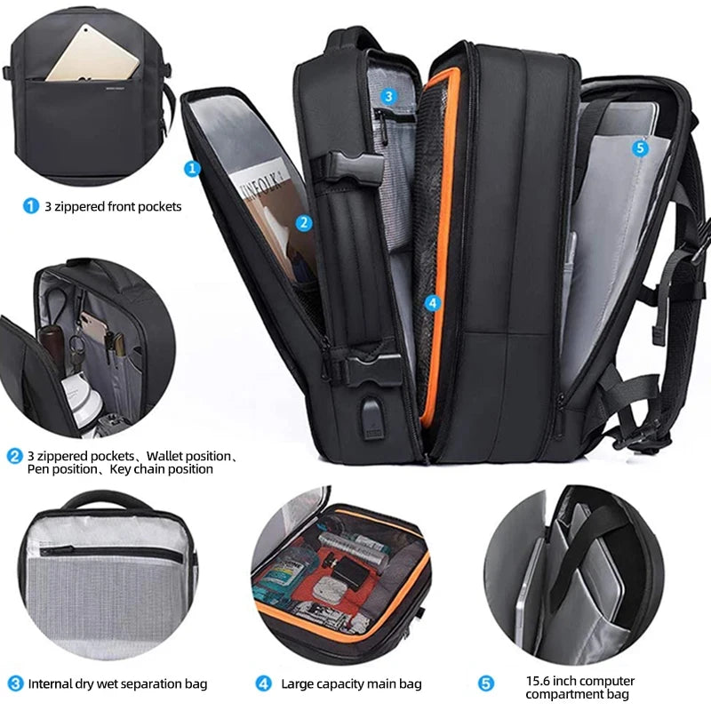 Zaino scuola uomo espandibile con porta USB, zaino business, cartella, borsa scuola, zaino porta PC capiente