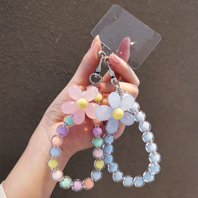 Laccetto telefono donna con perline macaron e fiore