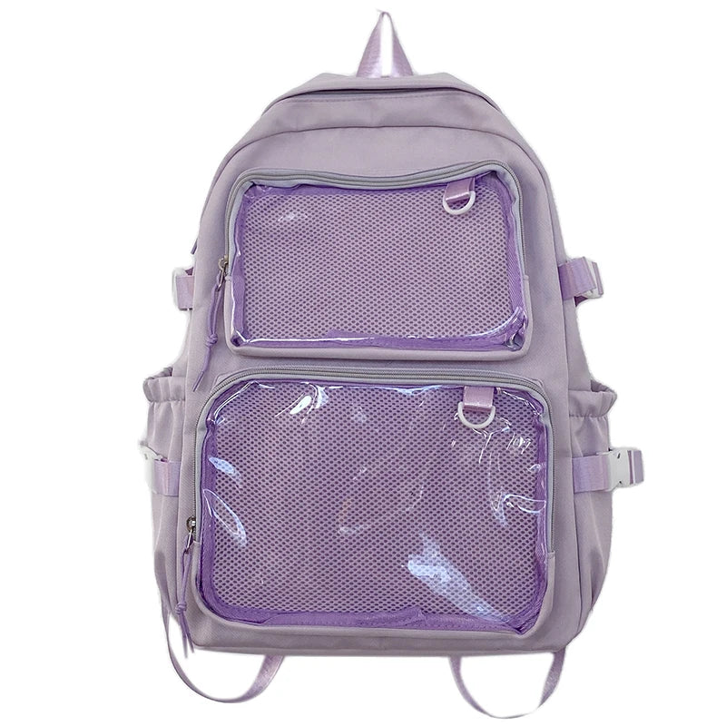 Zaino scuola ragazza Ita Bag rosa con tasche trasparenti, cartella, borsa scuola, zaino capiente grande capacità