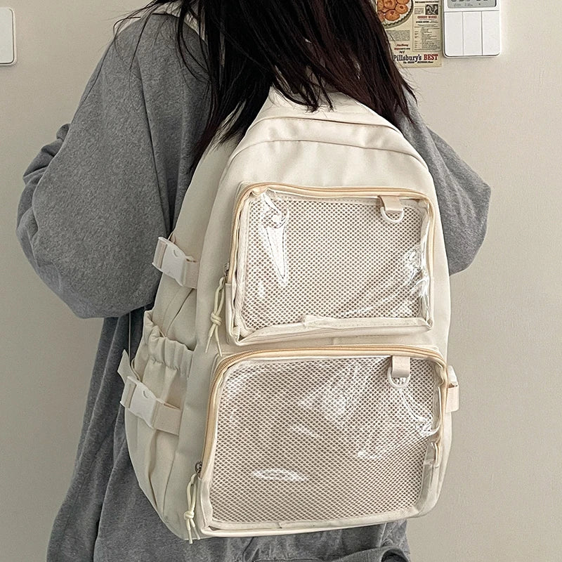 Zaino scuola ragazza Ita Bag rosa con tasche trasparenti, cartella, borsa scuola, zaino capiente grande capacità