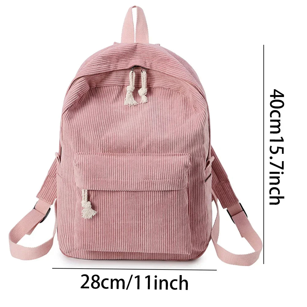 Zaino scuola unisex in velluto a coste, cartella, borsa scuola, zaino casual per scuola e tempo libero
