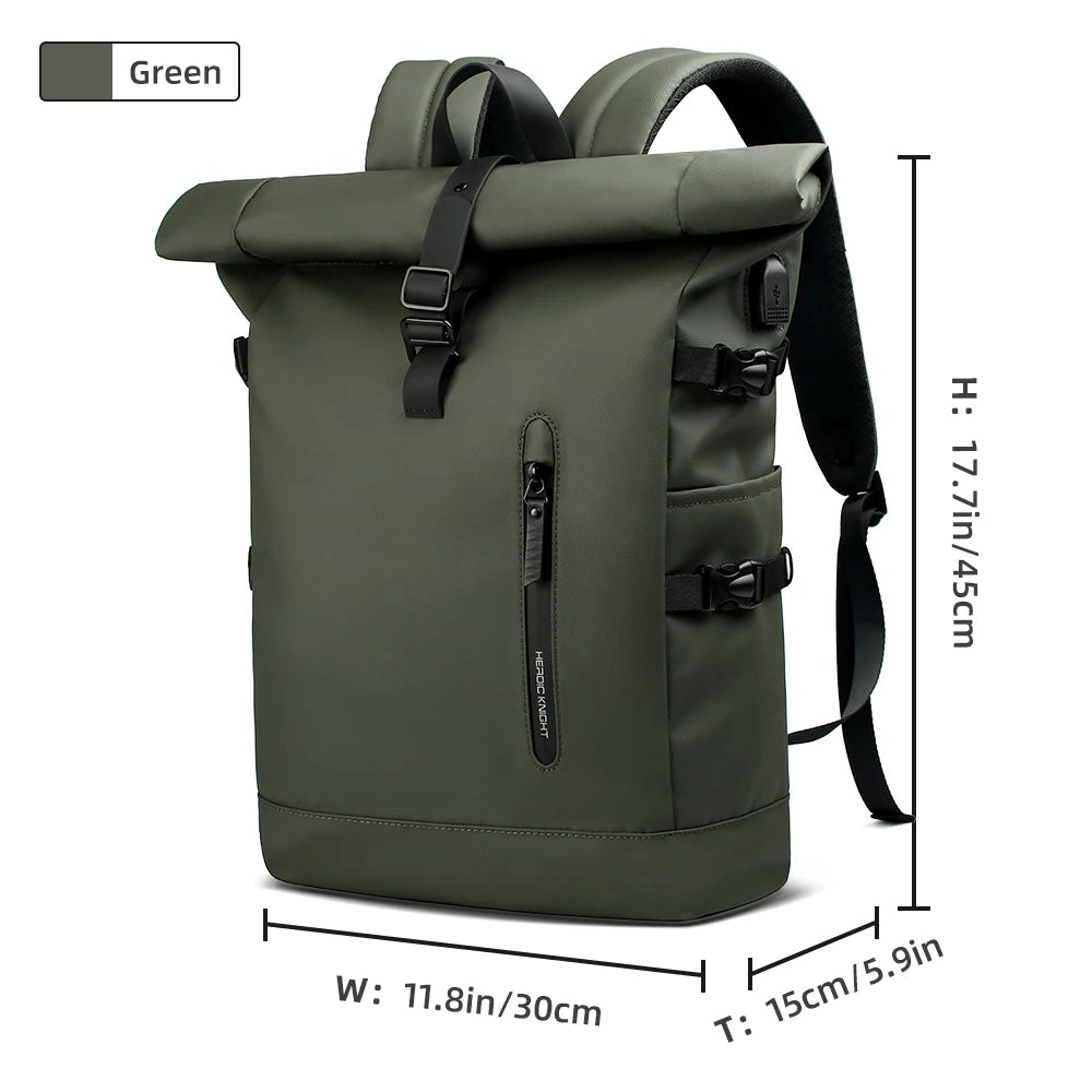 Zaino business uomo roll-top con porta USB e laptop 15.6"