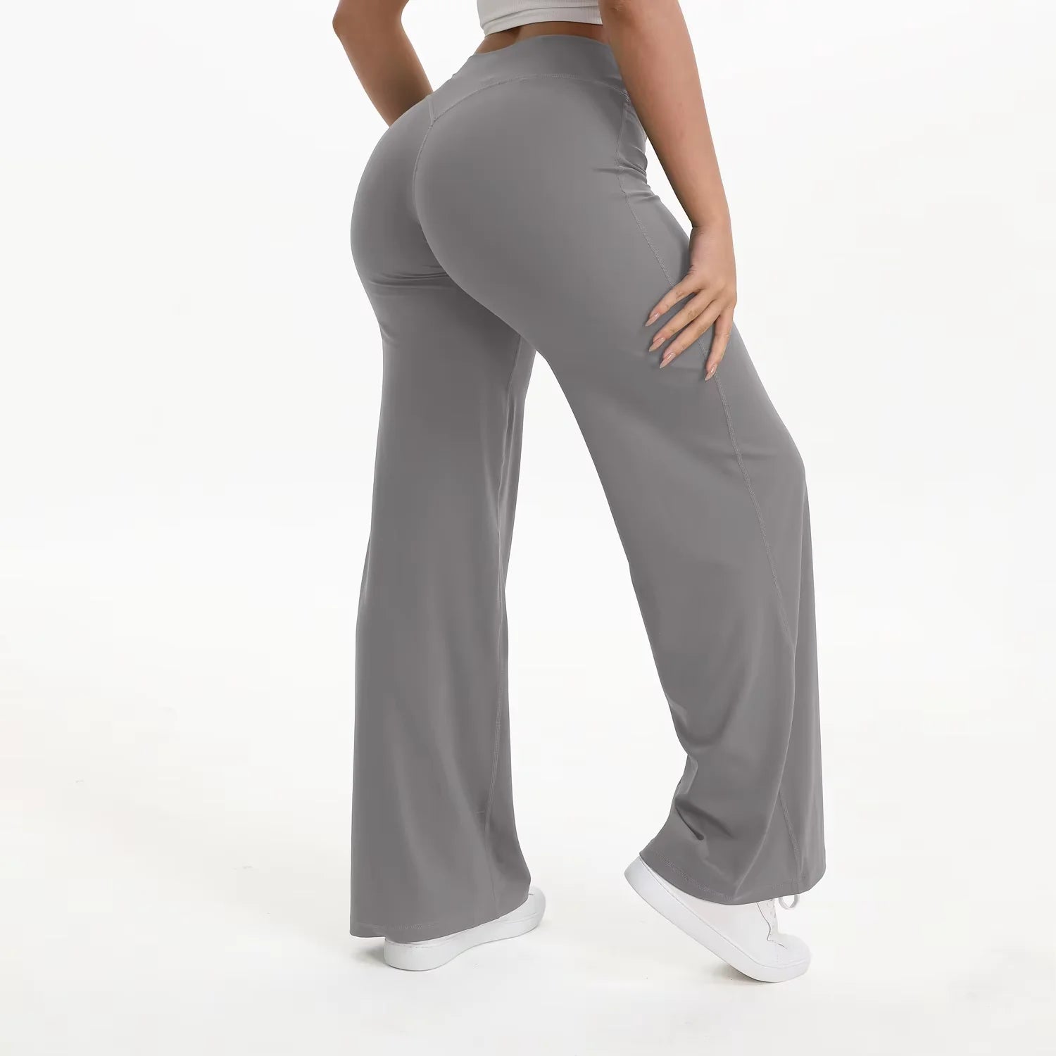 Pantaloni yoga donna a vita alta con gamba ampia