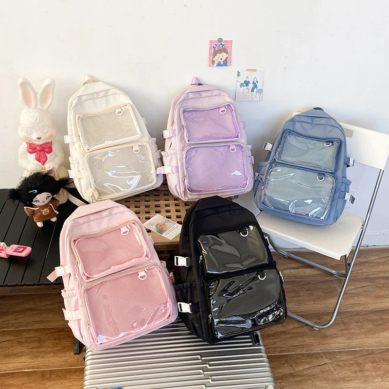Zaino scuola ragazza Ita Bag rosa con tasche trasparenti, cartella, borsa scuola, zaino capiente grande capacità
