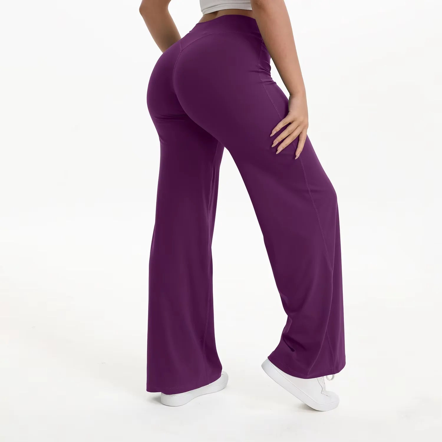 Pantaloni yoga donna a vita alta con gamba ampia