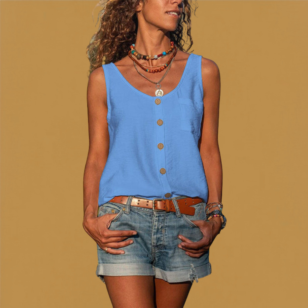 Top da donna in lino cotone con bottoni frontali