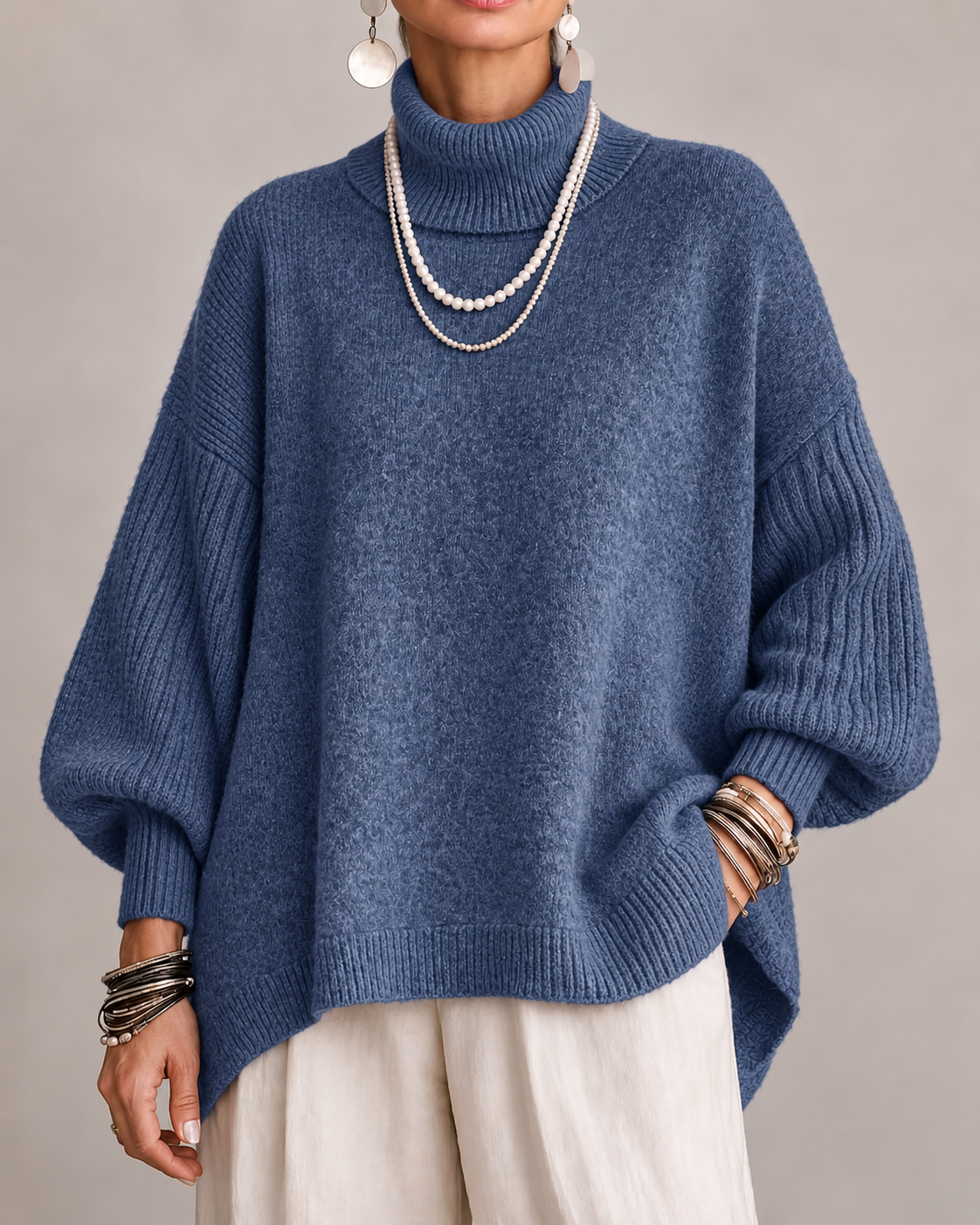 Maglione donna oversize in cashmere con collo alto