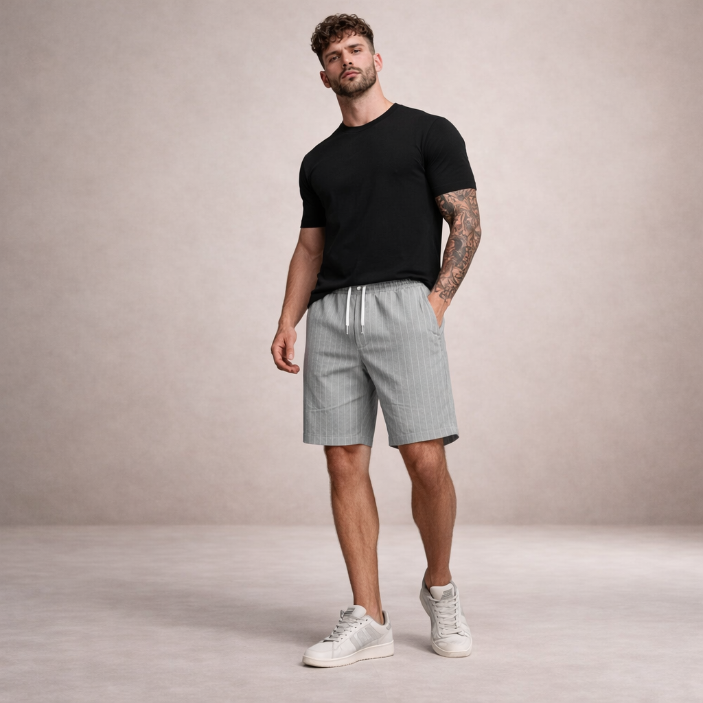 Shorts uomo estivi in lino con vita regolabile