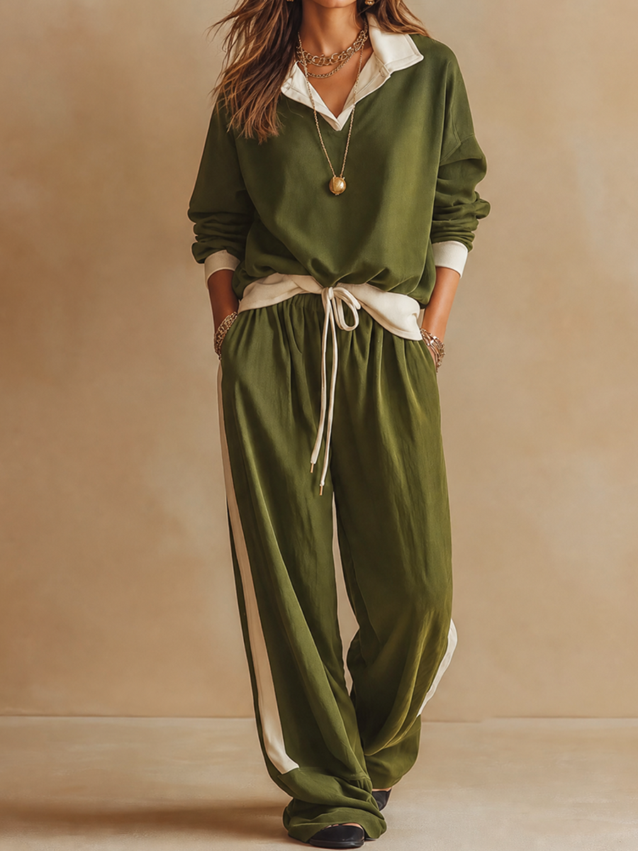 Completo due pezzi donna con polo e pantaloni larghi