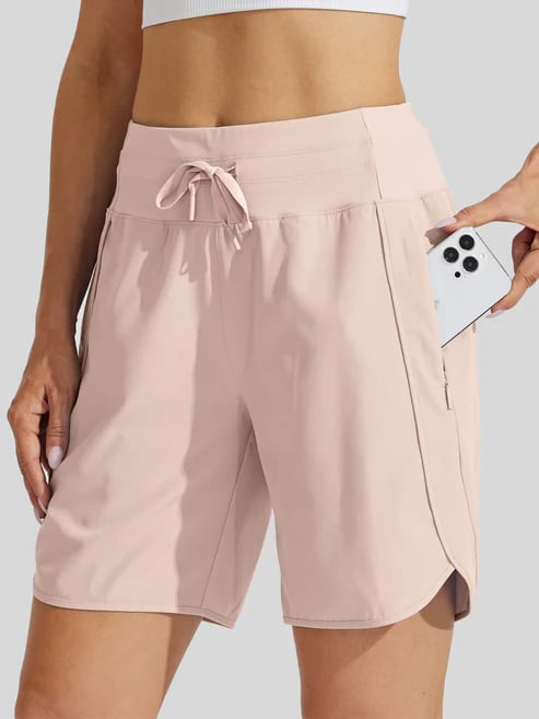 Shorts sportivi donna a vita alta con cordino e tasche