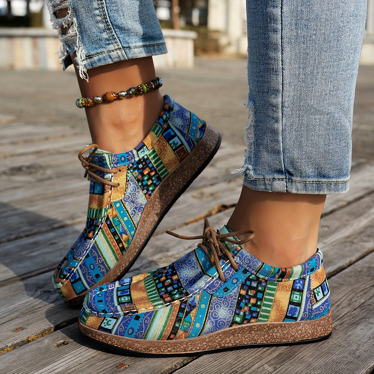 Sneakers donna patchwork in tela e PU con lacci