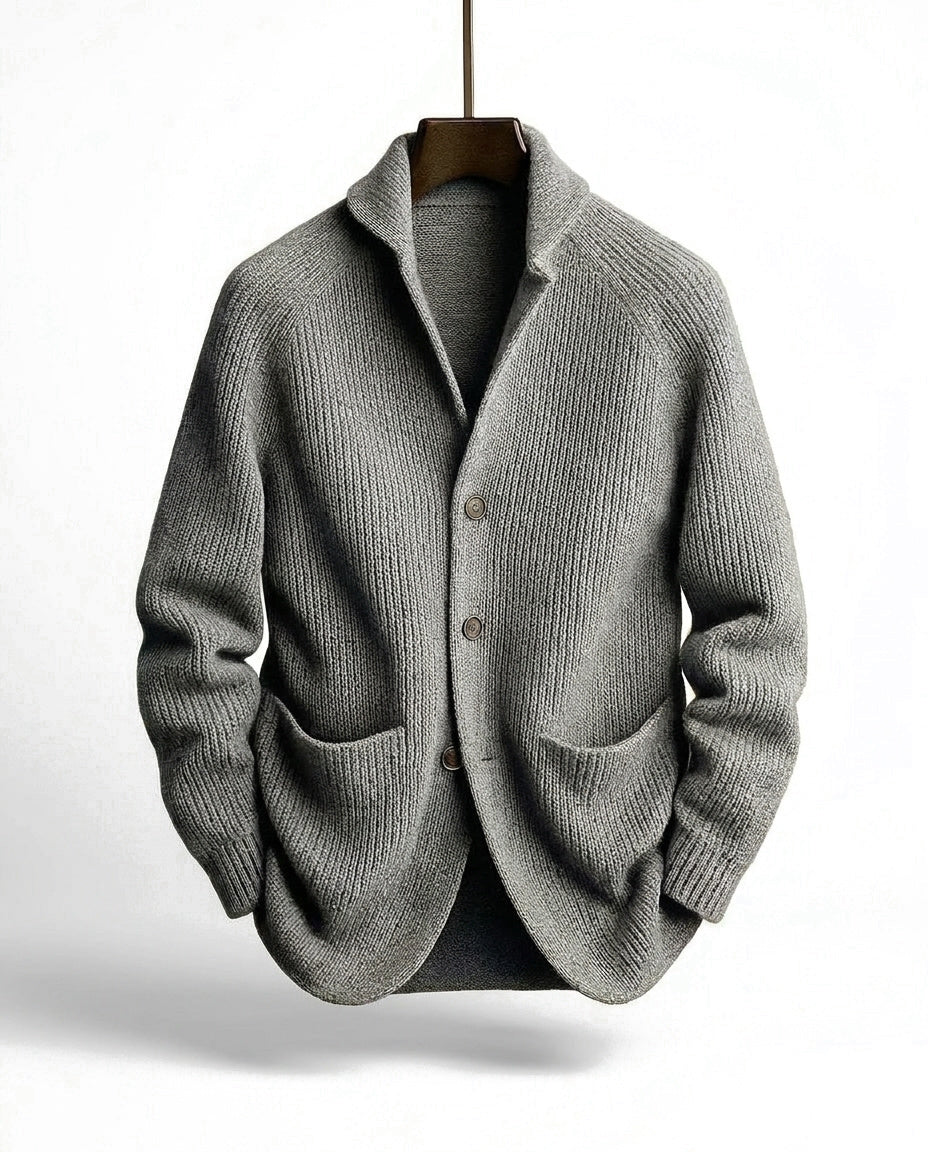 Cardigan uomo in maglia a coste con collo a scialle e bottoni