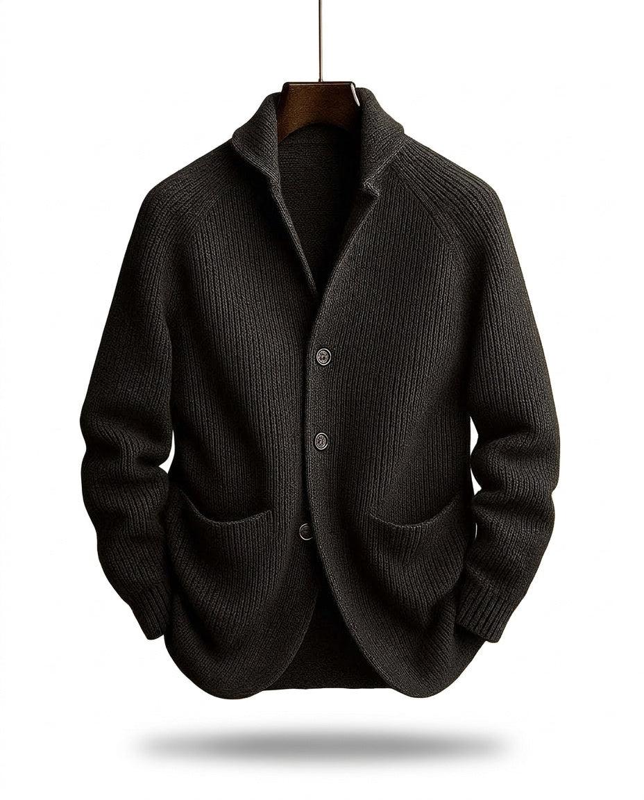 Cardigan uomo in maglia a coste con collo a scialle e bottoni