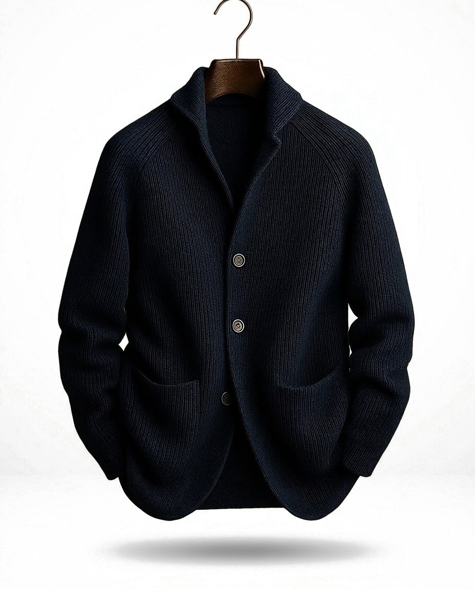Cardigan uomo in maglia a coste con collo a scialle e bottoni