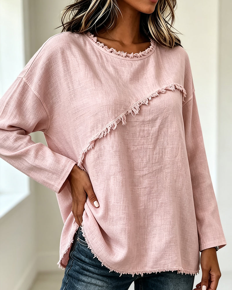 Blusa donna con frange e dettaglio asimmetrico