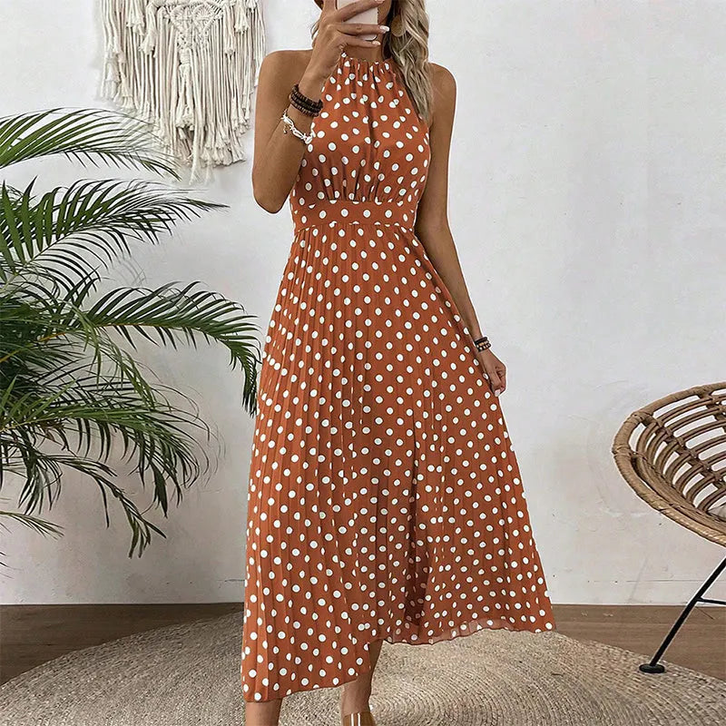 Abito maxi donna a pois con collo halter