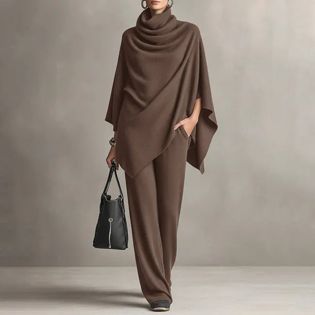 Completo donna fluido con top drappeggiato e pantaloni larghi