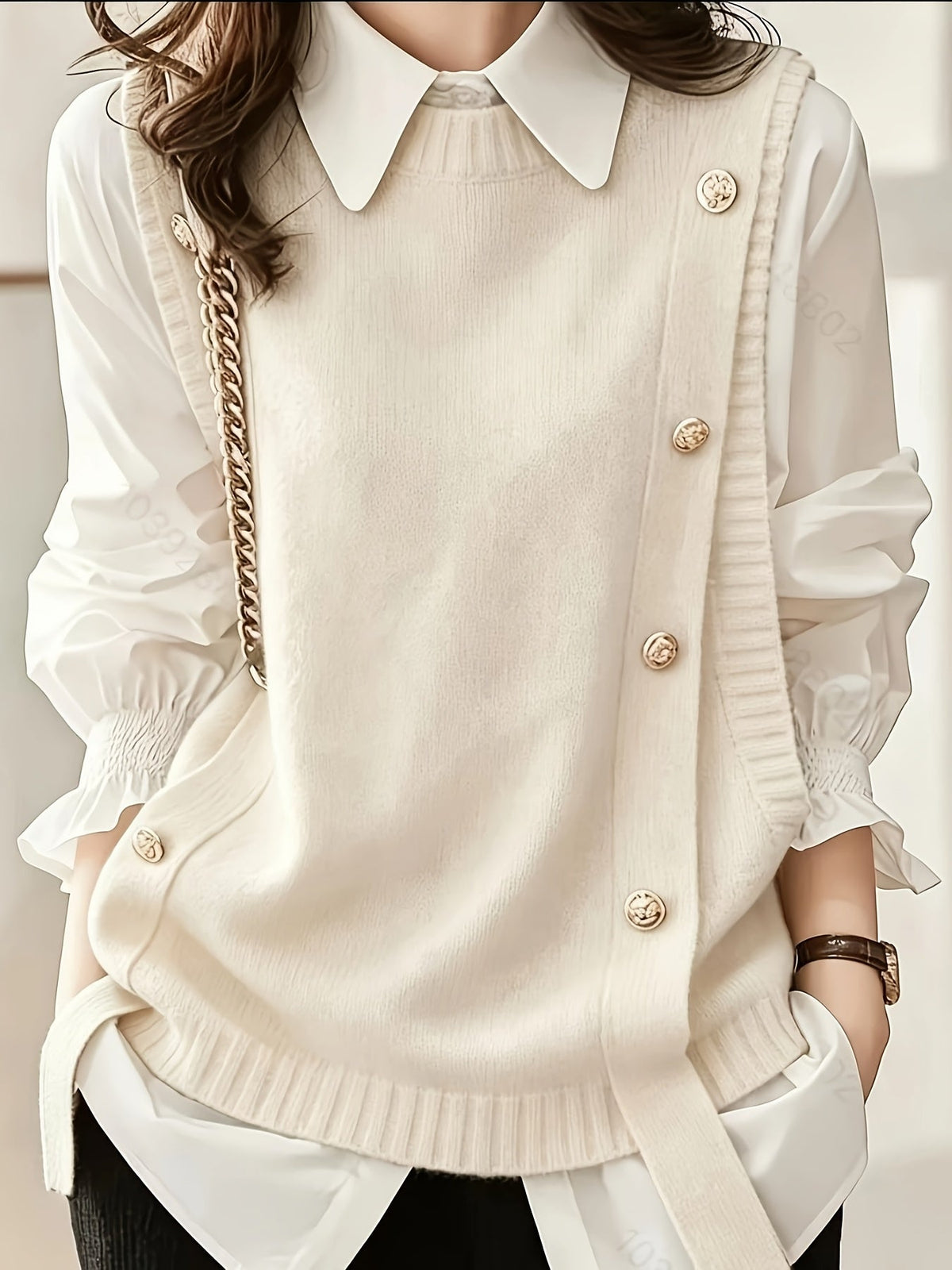 Gilet donna in maglia con bottoni decorativi