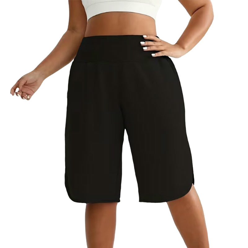 Pantaloni corti donna a vita alta lunghezza ginocchio