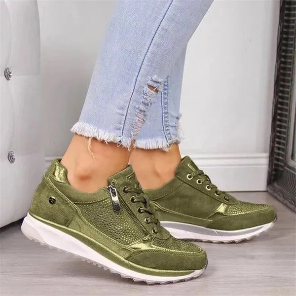 Sneakers donna con zip laterale, lacci e suola ammortizzata