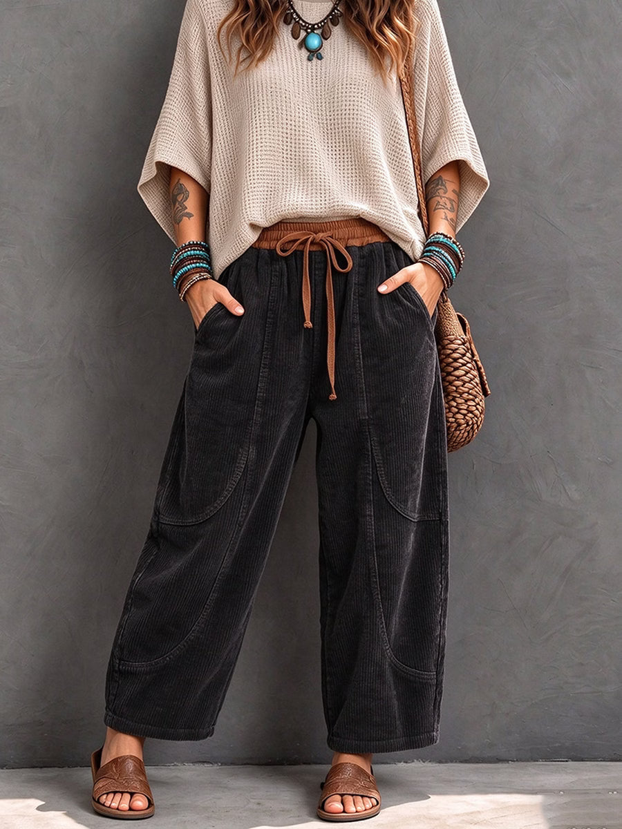 Pantaloni harem donna in velluto a coste con vita elastica