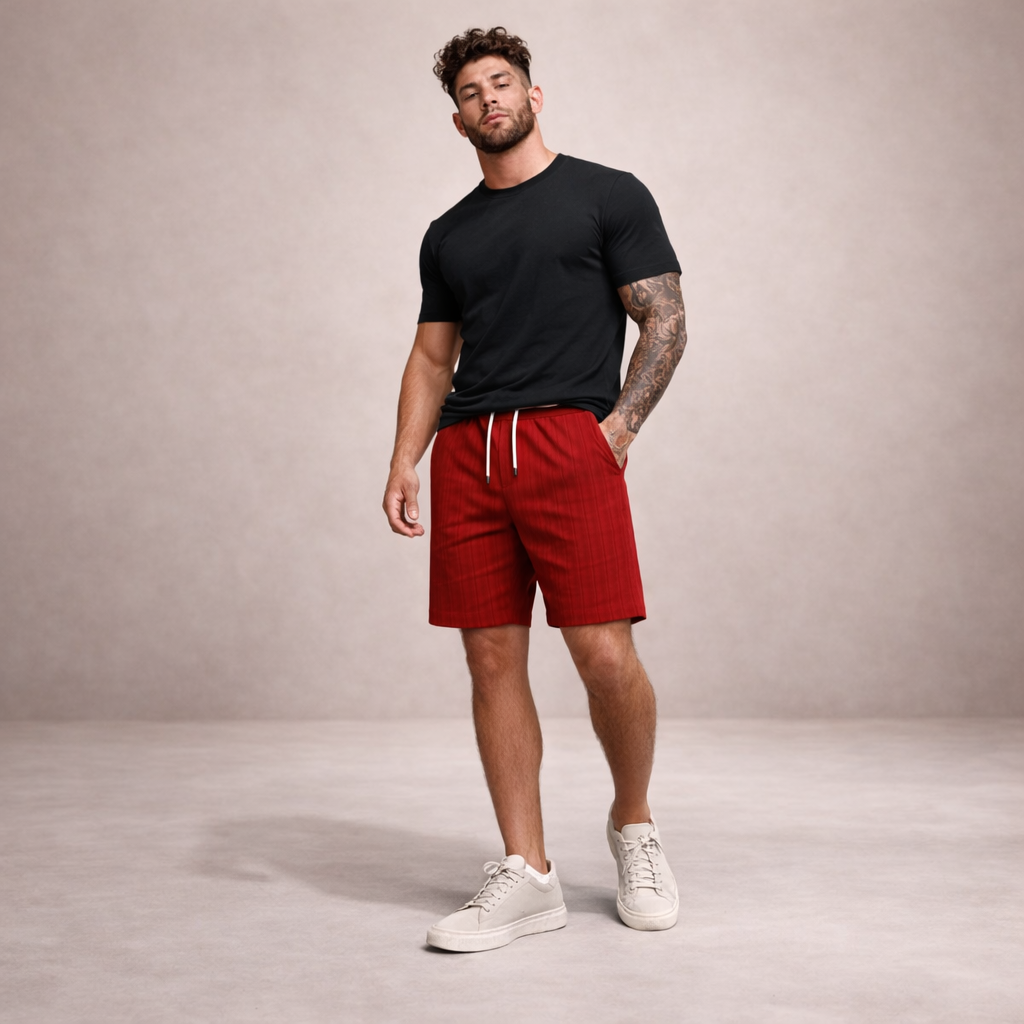 Shorts uomo estivi in lino con vita regolabile