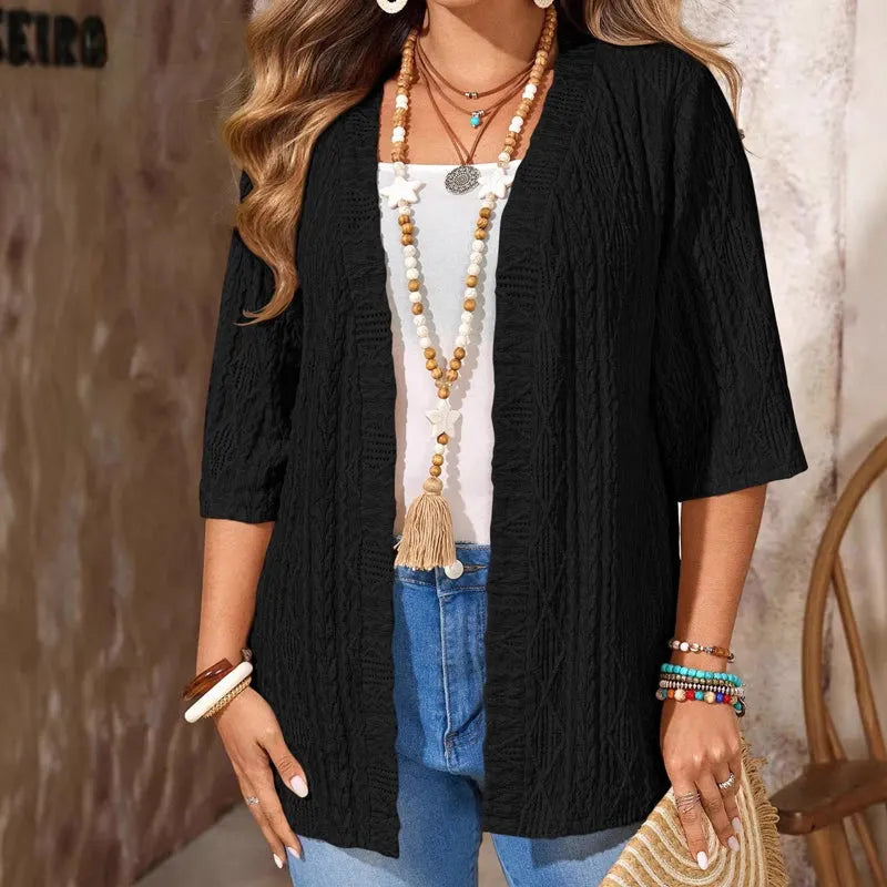Cardigan donna traforato con maniche 3/4