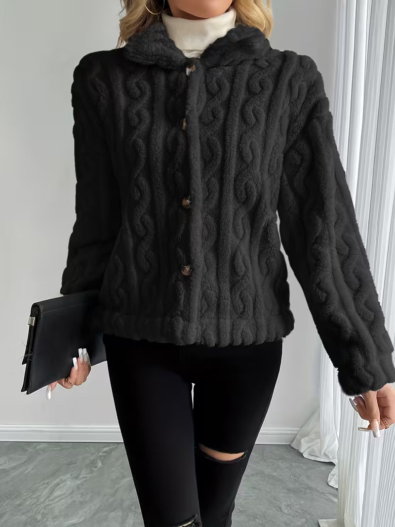 Giacca teddy donna con cappuccio e bottoni