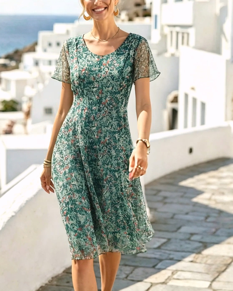 Abito donna floreale A-line con maniche corte