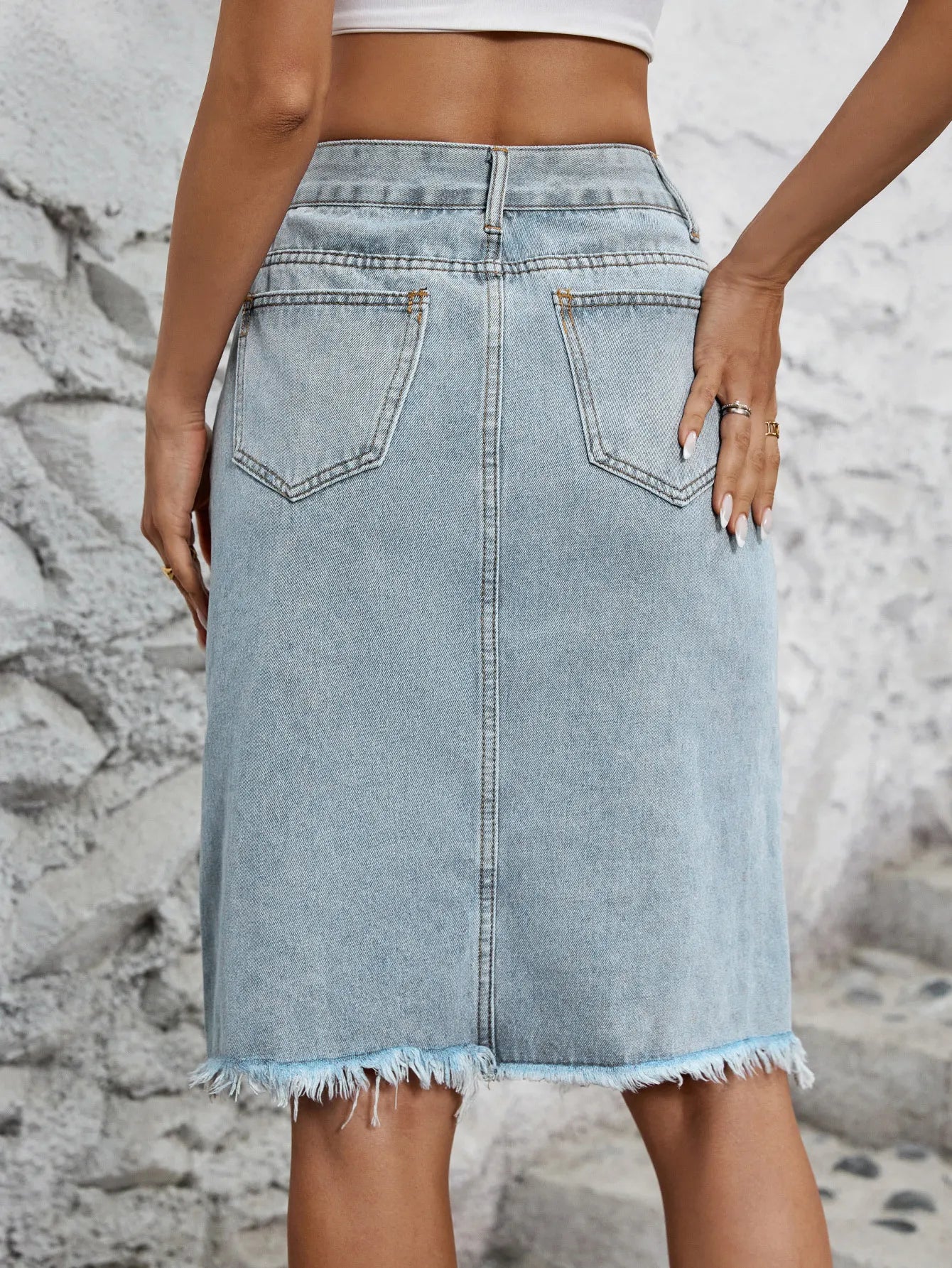 Gonna jeans donna a vita alta con spacco frontale