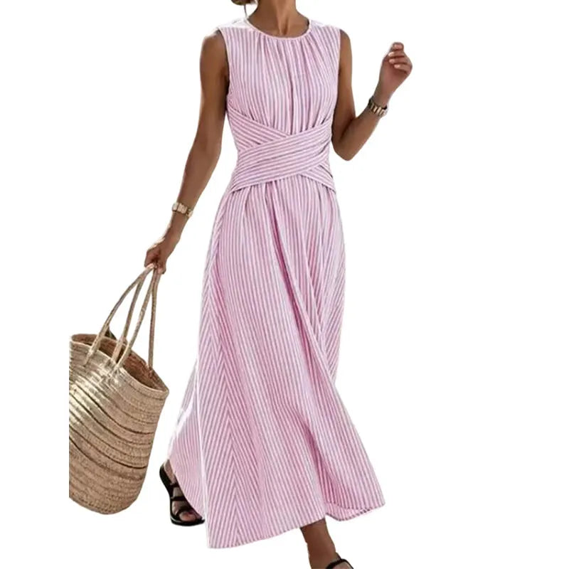 Abito maxi donna a righe con vita incrociata