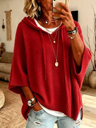 Maglione donna oversize con cappuccio e maniche ampie