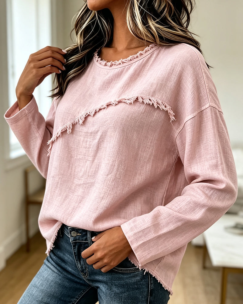 Blusa donna con frange e dettaglio asimmetrico
