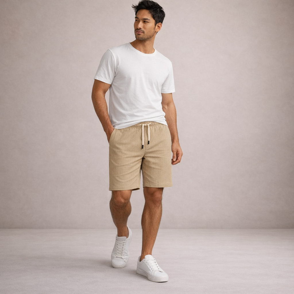 Shorts uomo estivi in lino con vita regolabile