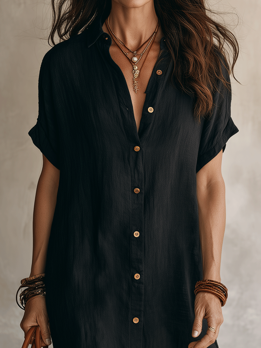Abito chemise da donna in lino cotone con bottoni