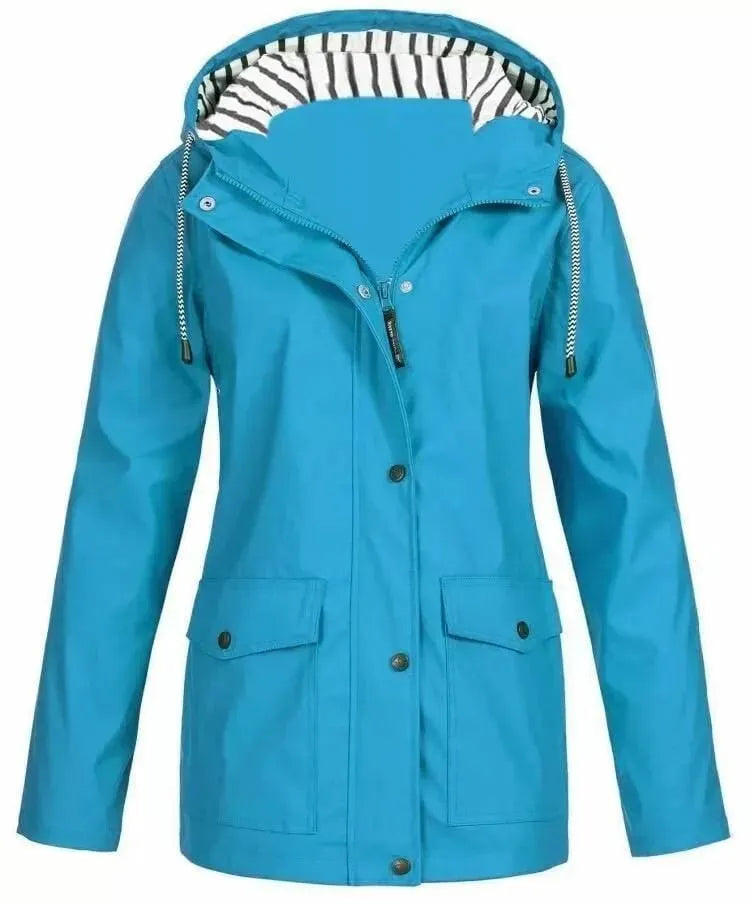 Giacca impermeabile donna con cappuccio e tasche frontali